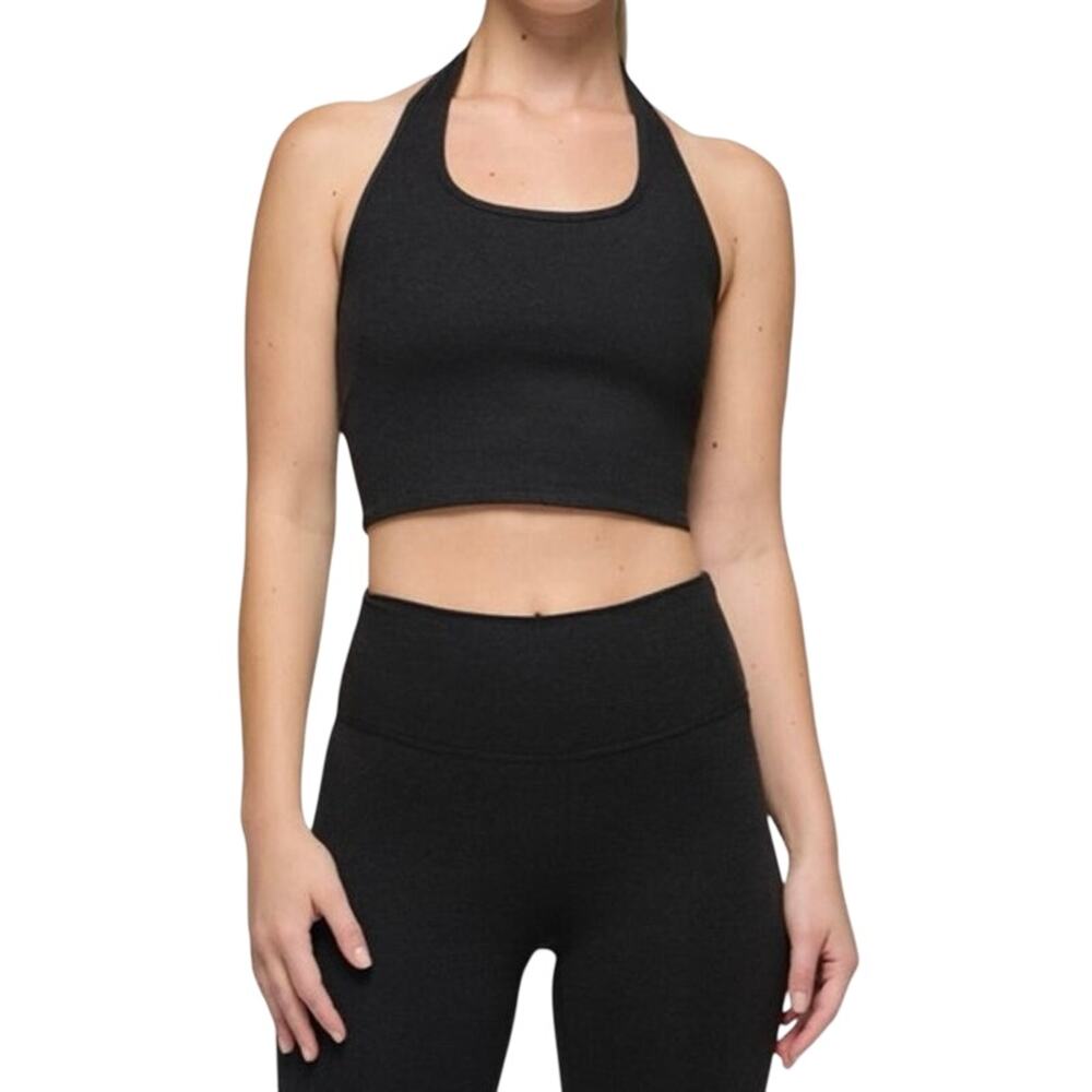Prana NWT Black Heathered Heavana Halter Neck Cropped Active Tank XL